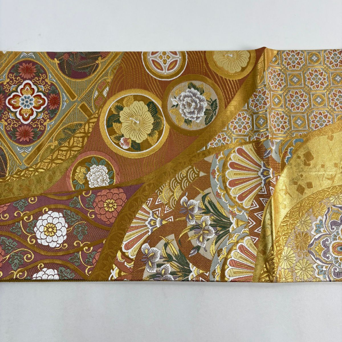 【美品】 袋帶 秀品級 華紋 立涌 金絲 金金箔 金色 六通 純蠶絲