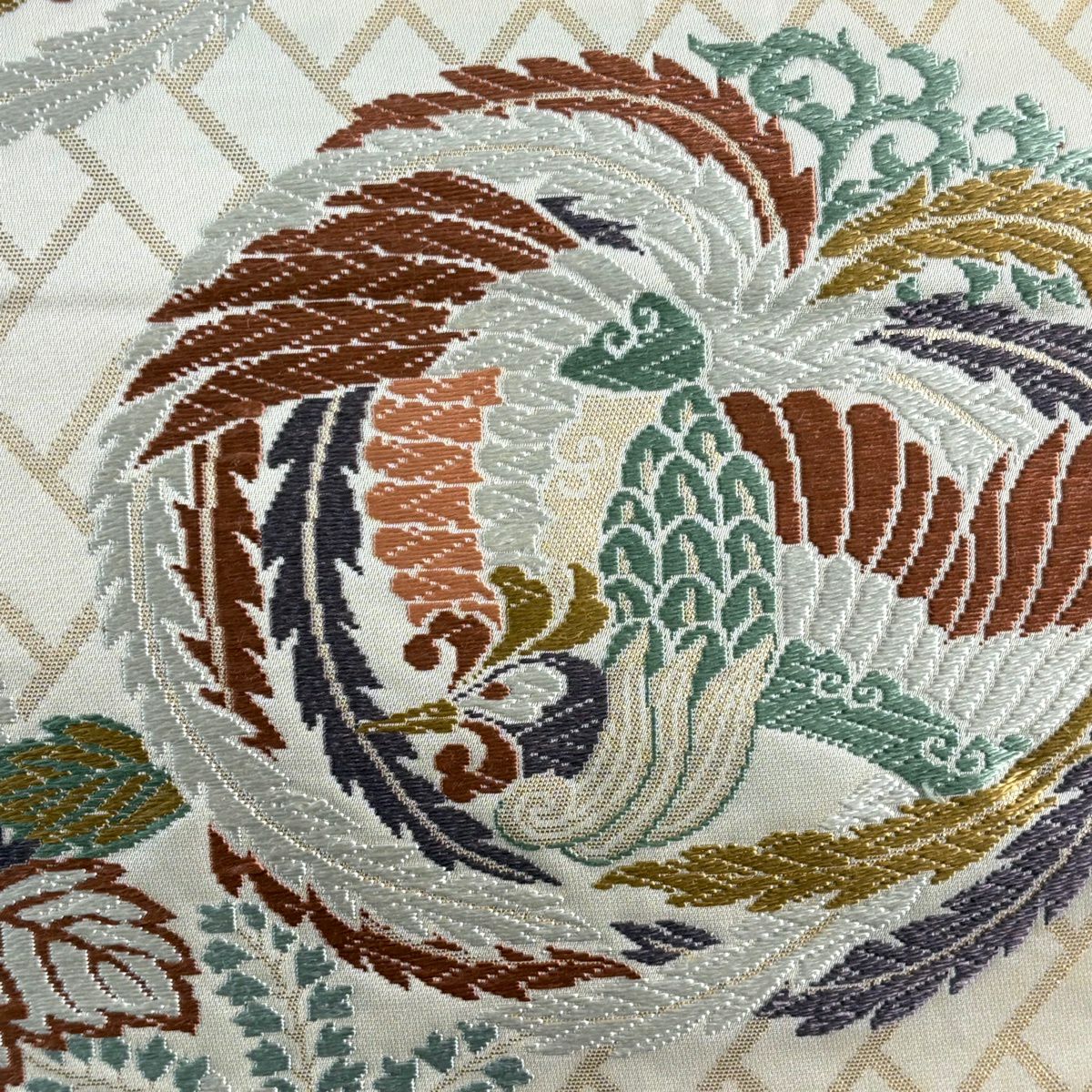 袋帶 秀品級 能衣唐錦 鳳凰 桐 金金箔 米色 六通 純蠶絲