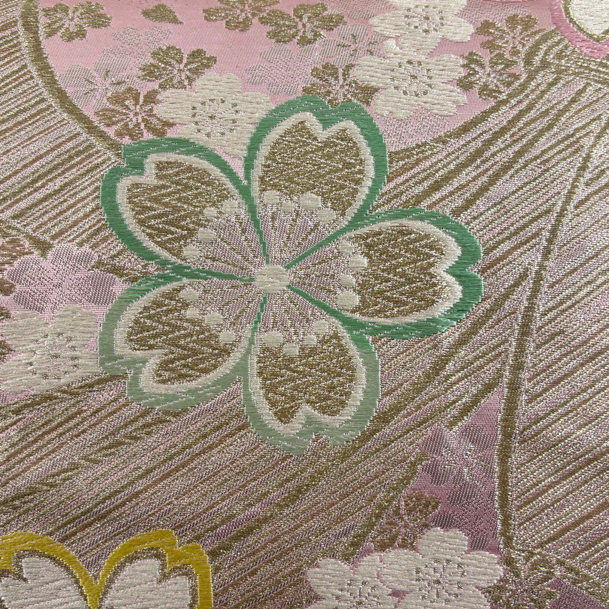 【美品】 袋帶 秀品級櫻花 束捲金絲 金金箔 粉紅 六通 純蠶絲