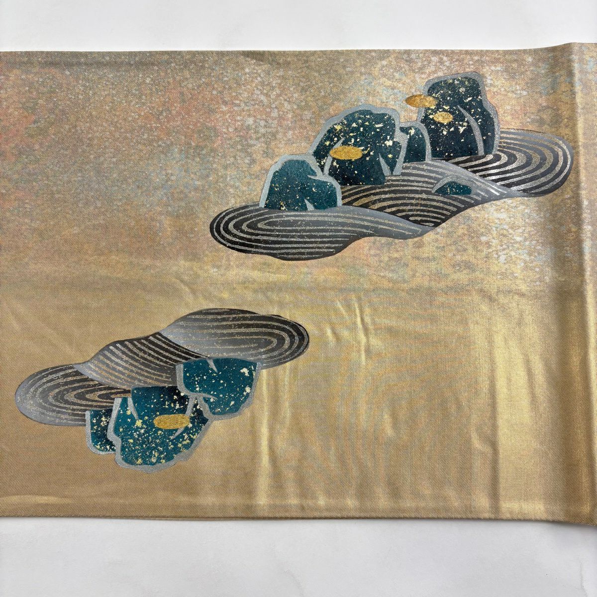 袋帶 秀品級 關西仕立 雲水 枯山水 金銀彩 金茶 大鼓圖案 純蠶絲