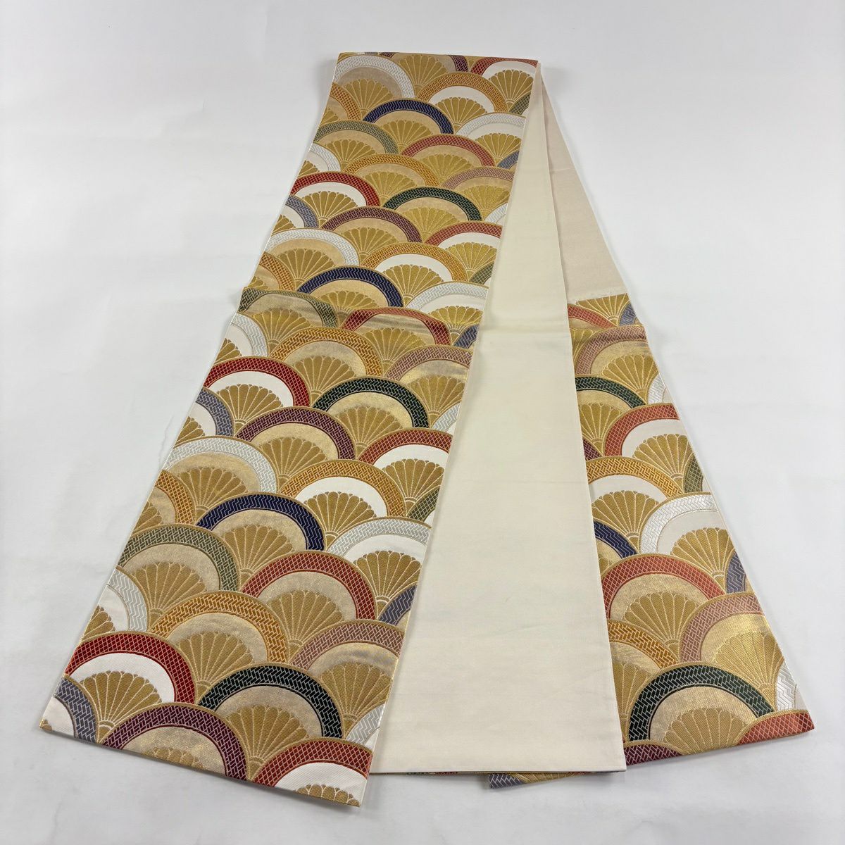 【美品】 袋帶 秀品級 青海雅吉祥孜 菊花青海波 金絲 金金箔 金色 六通 純蠶絲