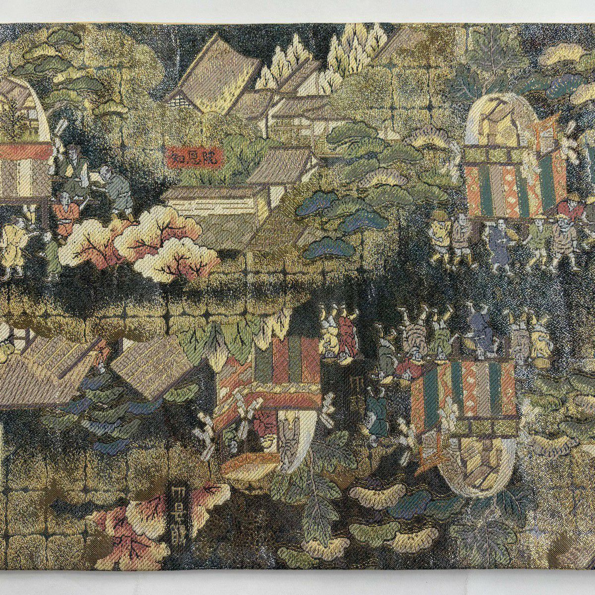 【美品】 袋帶 秀品級 本金金箔 祇園社山鉾巡行 人物 金金箔 金絲 金色 大鼓圖案 純蠶絲