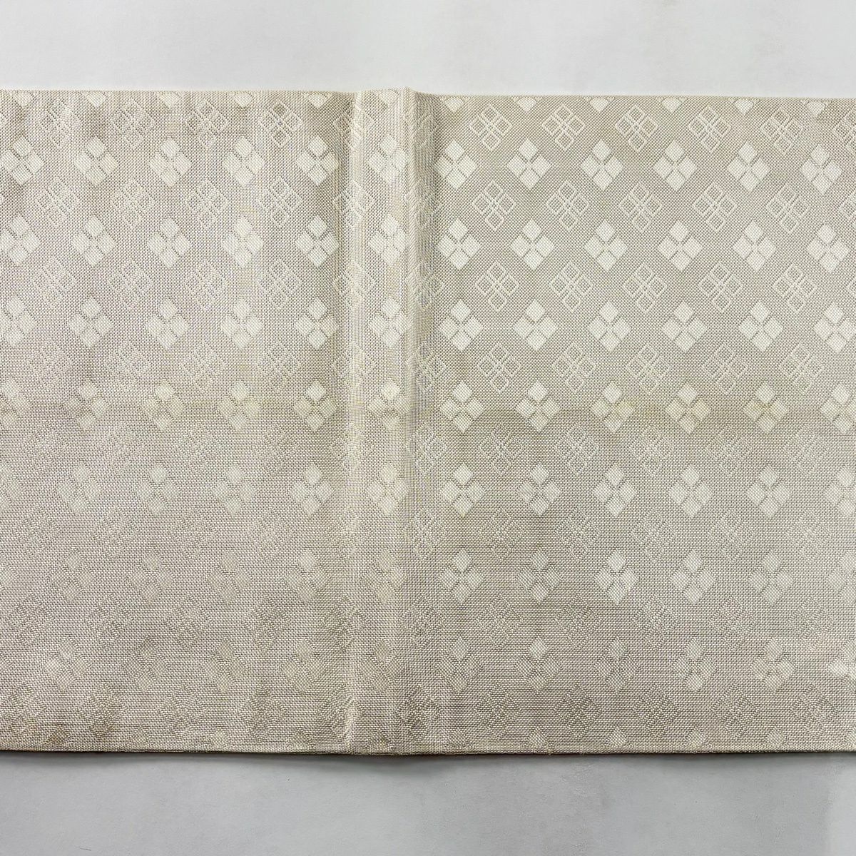 袋帶 秀品級 竹子柵紋 菱 金絲 金金箔 奶油色 大鼓圖案 純蠶絲