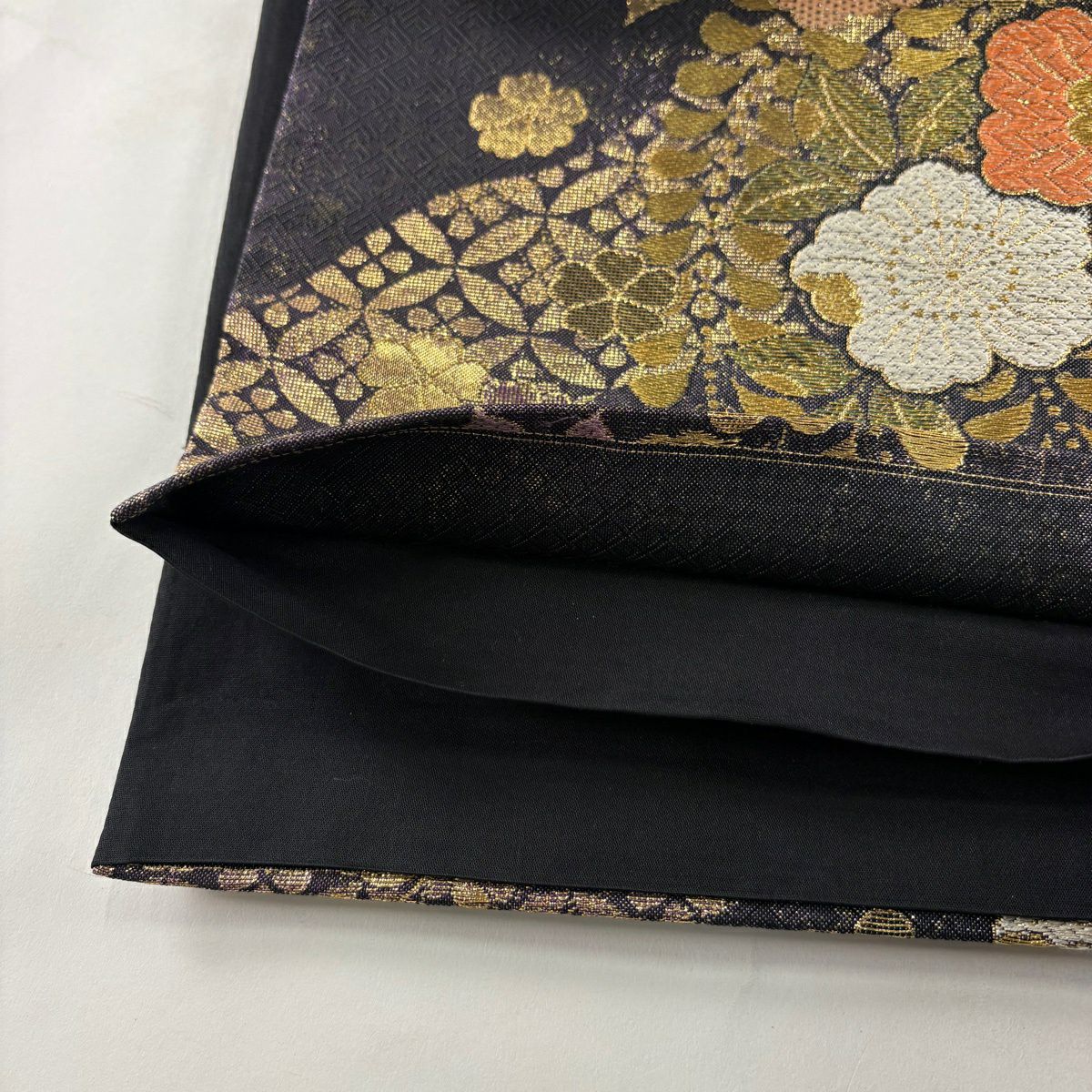 【美品】 袋帶 秀品級 辻花染 七寶華紋 金銀彩 金金箔 紫 六通 純蠶絲