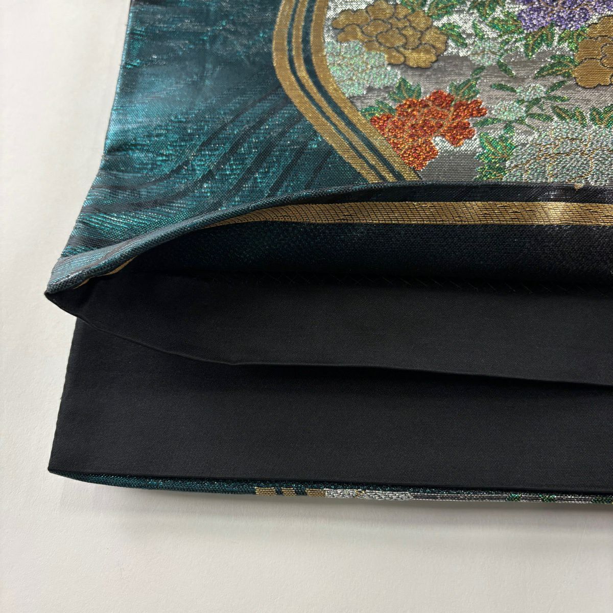 袋帶 秀品級 牡丹 蝴蝶 金絲 金金箔 青綠 六通 純蠶絲