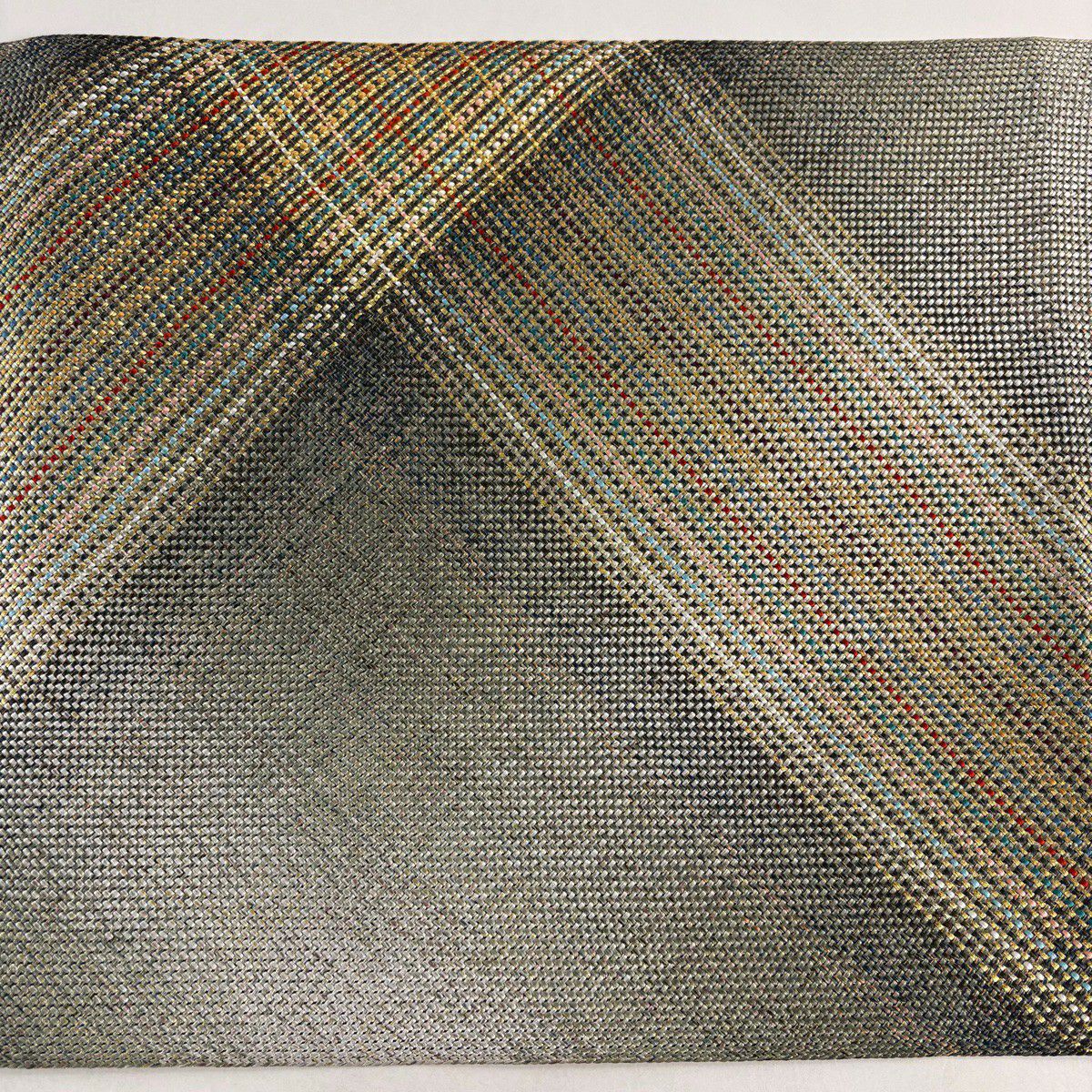 【美品】名古屋帶 優品級 八寸名古屋帶 松樹葉仕立 雜紋 金線 灰綠 純蠶絲