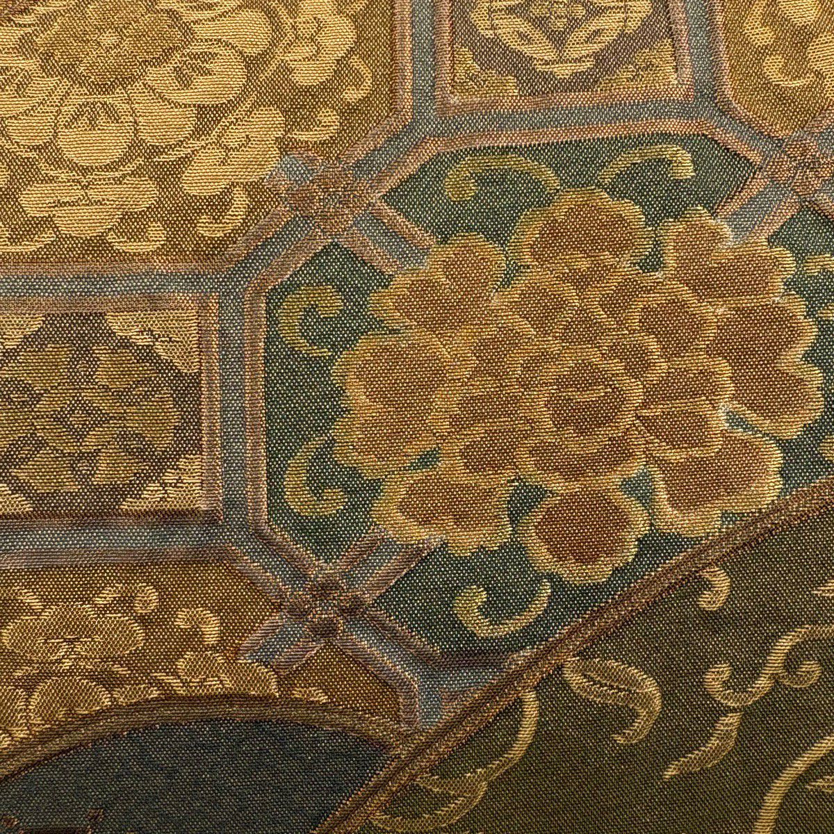【美品】 袋帶 秀品級 蜀江華紋 花唐草紋 金金箔 金絲 深綠 六通 純蠶絲