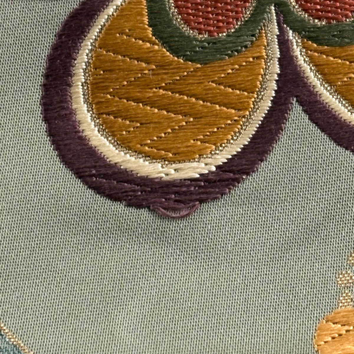 【美品】 袋帶 秀品級 梅花 斜紋 金絲 金金箔 茶綠 全通 純蠶絲