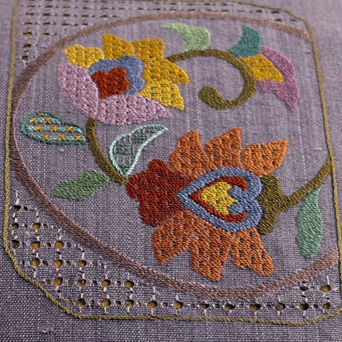 名古屋帶 秀品級 紬織織 草花紋紋 刺繡 薄紫 純蠶絲