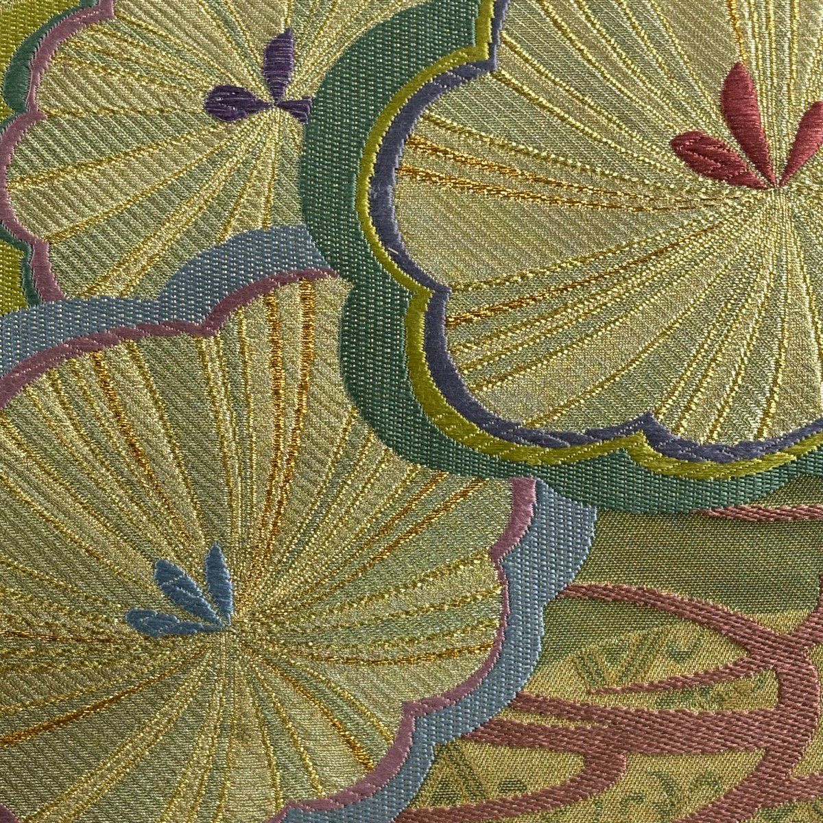 【美品】 袋帶 秀品級 松樹 菱 金絲 金金箔 金 六通 純蠶絲