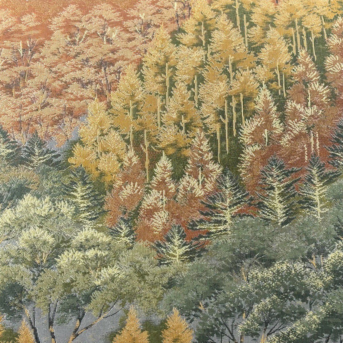 【美品】 袋帶 秀品級 關西仕立 紅葉 山 里松樹紹巴 灰色 大鼓圖案 純蠶絲