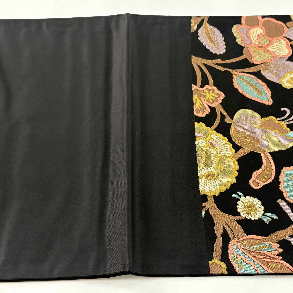 【美品】 袋帶 秀品級 枝花 孔雀 金金箔 黑 六通 純蠶絲