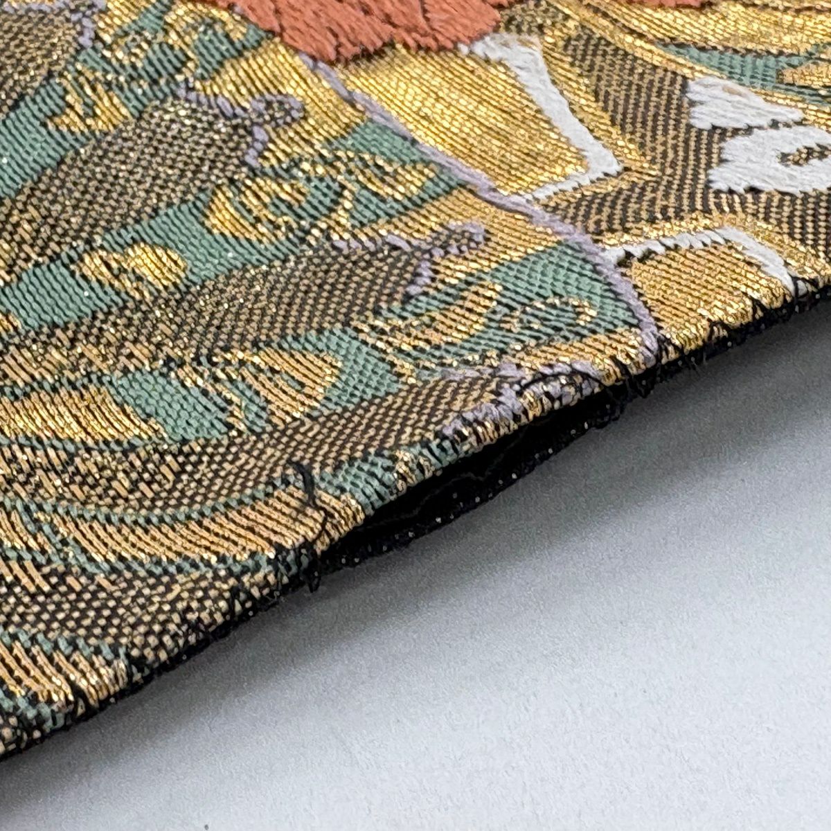 袋帶 秀品級 振袖禮服禮服用 關西仕立 花車 鏡裏文 金絲 金金箔 淺綠 六通 純蠶絲