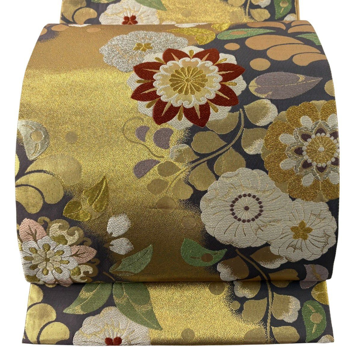【美品】 袋帶 秀品級 證明書齊全 振袖禮服禮服用 草花紋紋 霞 金銀線 金金箔 灰紫 六通 純蠶絲