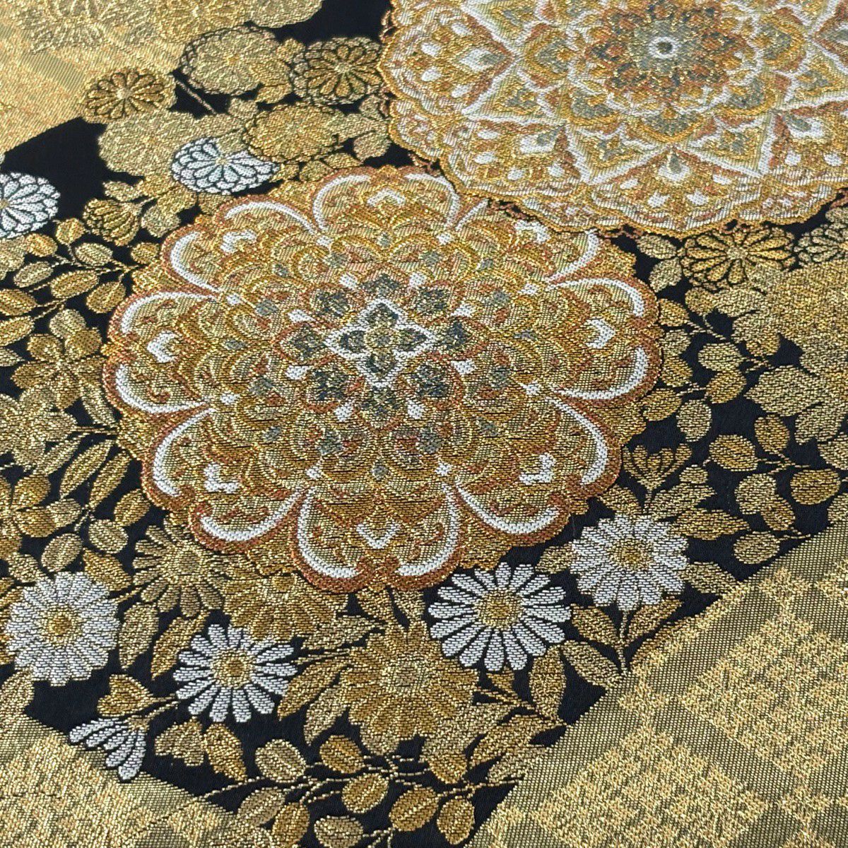 袋帶 秀品級 華紋 秋草紋 金絲 金金箔 金 六通 純蠶絲
