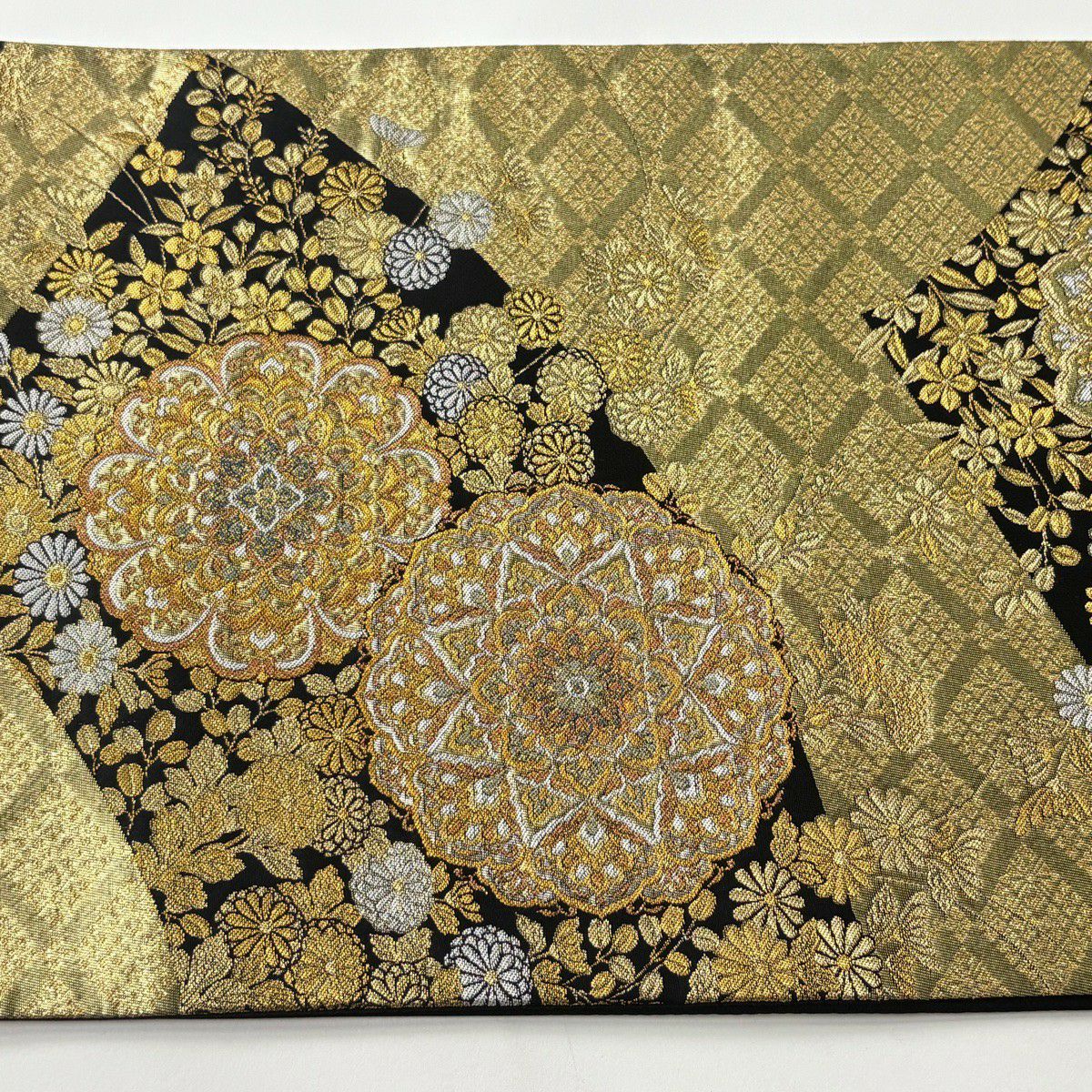 袋帶 秀品級 華紋 秋草紋 金絲 金金箔 金 六通 純蠶絲