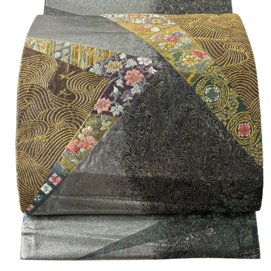 袋帶 秀品級 花唐草紋 蜀江文 金銀彩 青銅金箔 銀 六通 純蠶絲