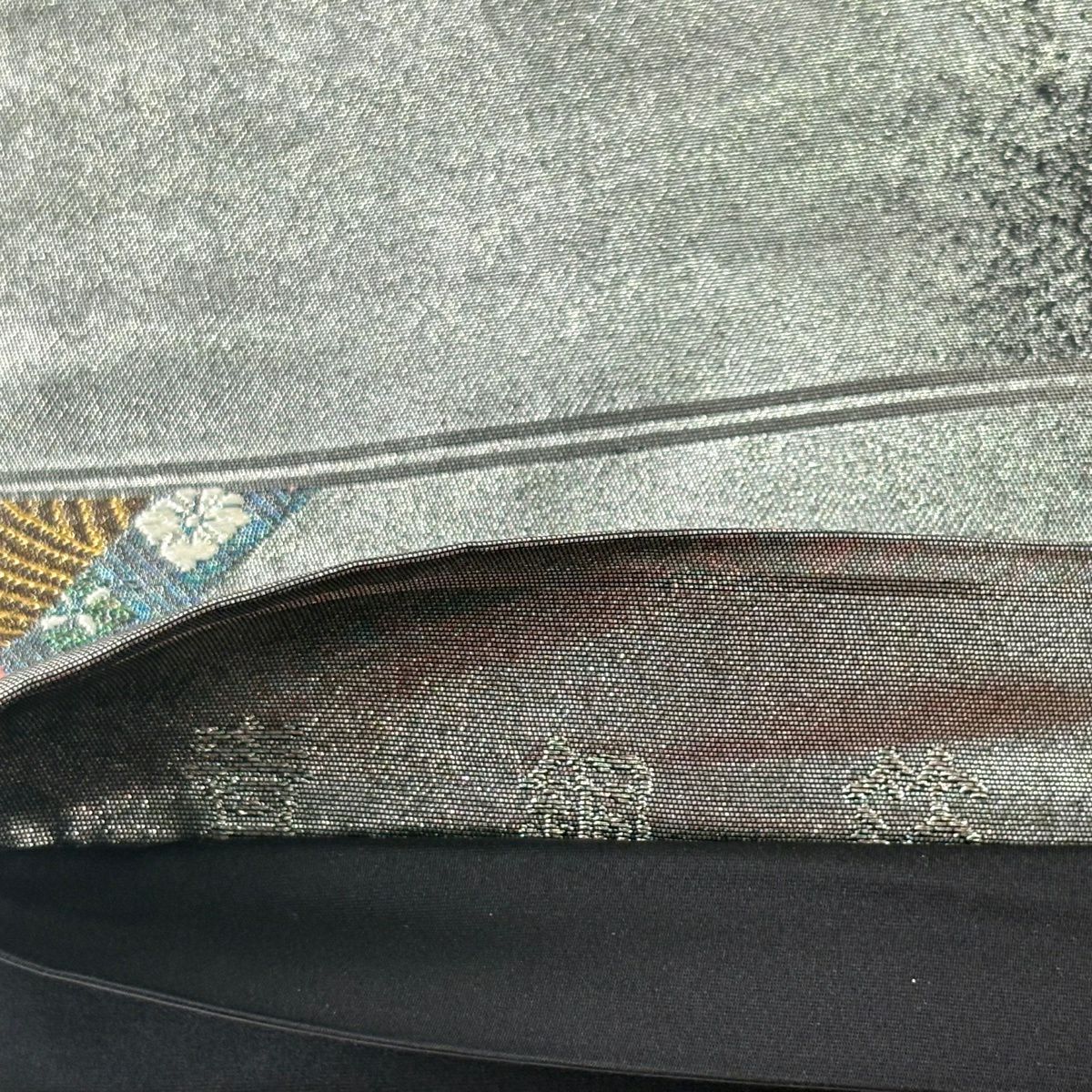 袋帶 秀品級 花唐草紋 蜀江文 金銀彩 青銅金箔 銀 六通 純蠶絲