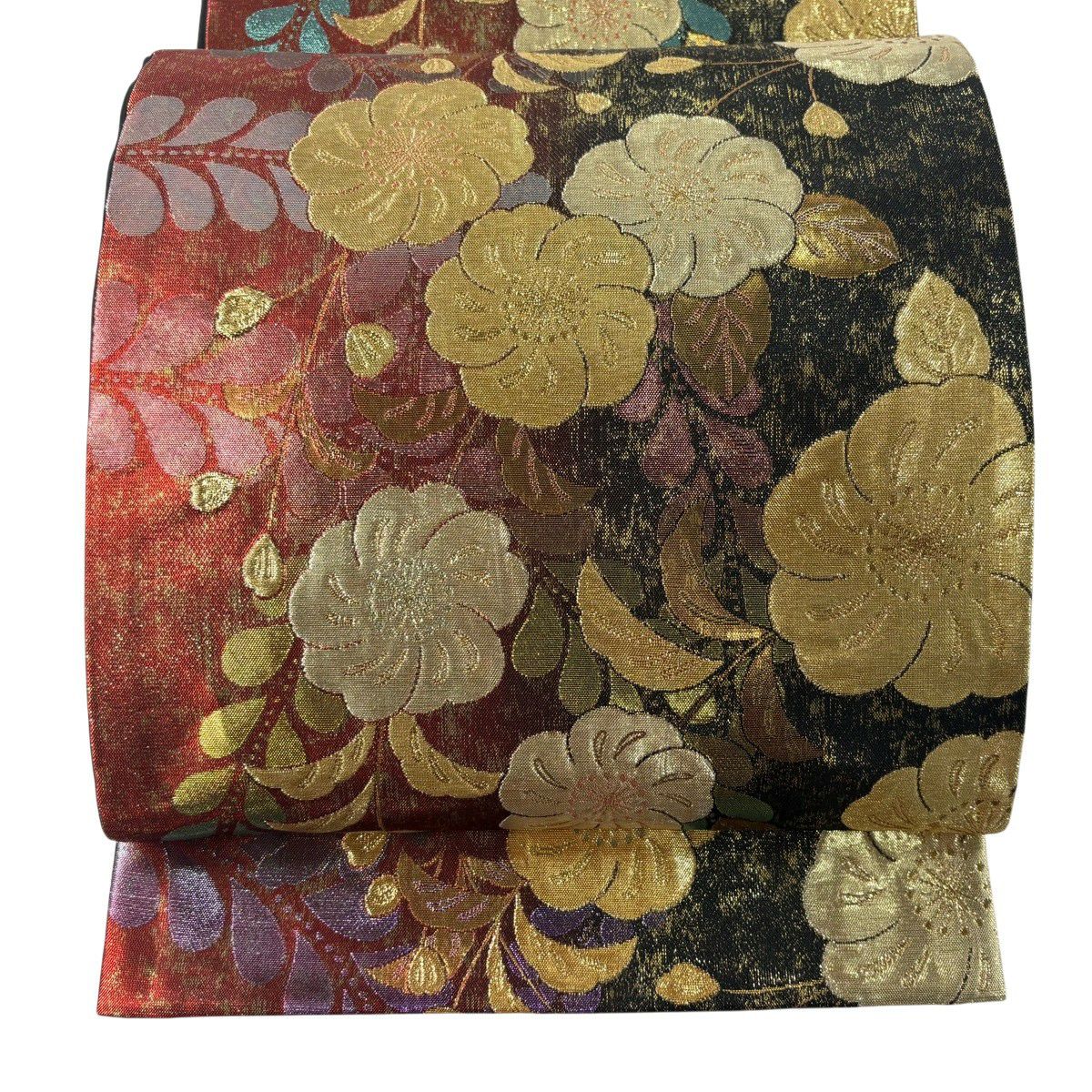 【美品】 袋帶 秀品級 振袖禮服禮服用 櫻花 金絲 金金箔 紅 六通 純蠶絲