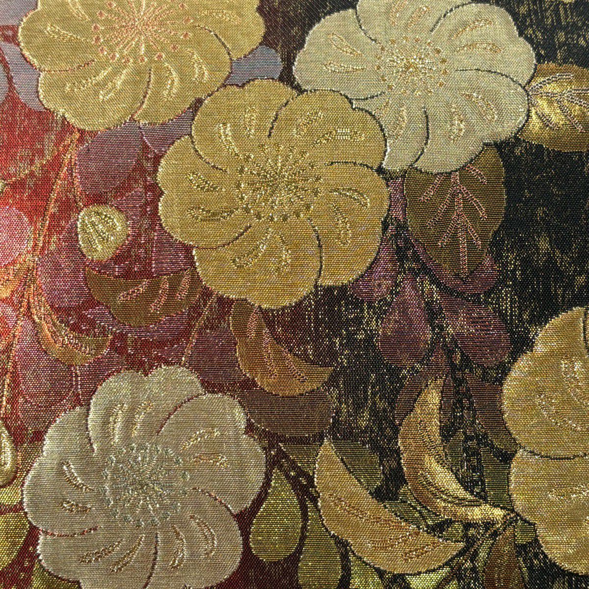 【美品】 袋帶 秀品級 振袖禮服禮服用 櫻花 金絲 金金箔 紅 六通 純蠶絲