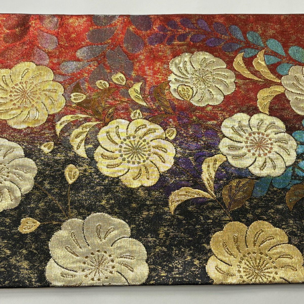 【美品】 袋帶 秀品級 振袖禮服禮服用 櫻花 金絲 金金箔 紅 六通 純蠶絲