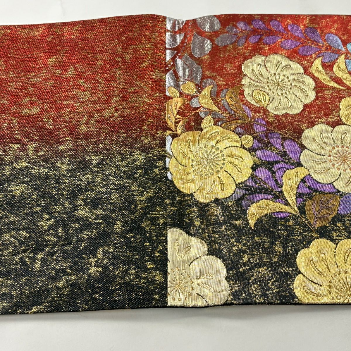 【美品】 袋帶 秀品級 振袖禮服禮服用 櫻花 金絲 金金箔 紅 六通 純蠶絲