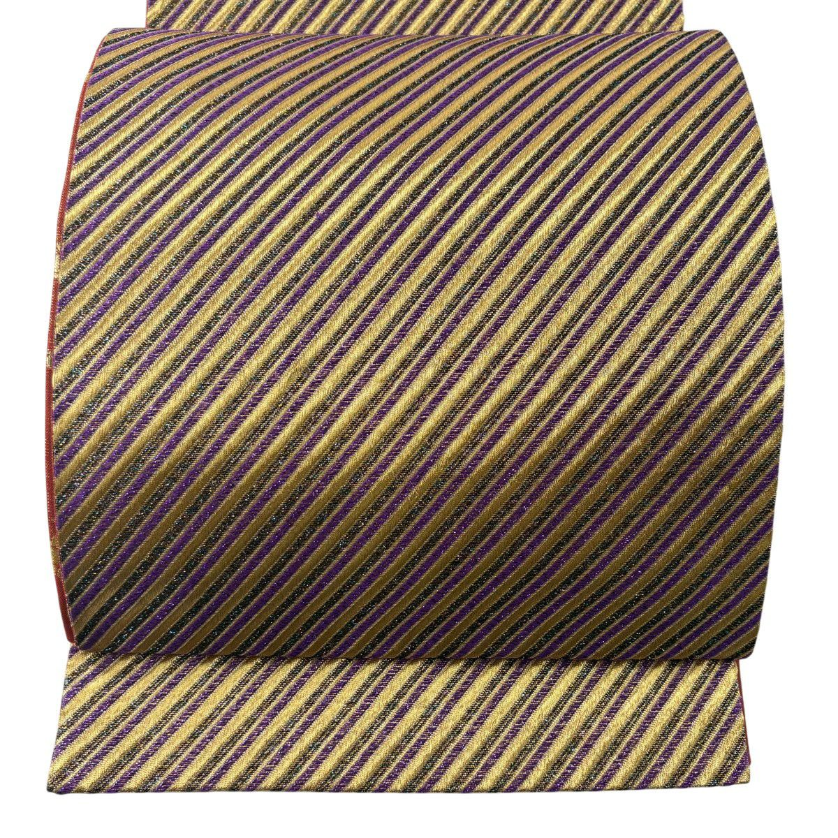 【美品】 袋帶 秀品級 斜紋 金絲 金金箔 紫 全通 純蠶絲