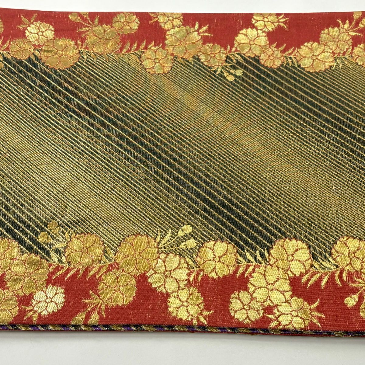 【美品】 袋帶 秀品級 斜紋 金絲 金金箔 紫 全通 純蠶絲