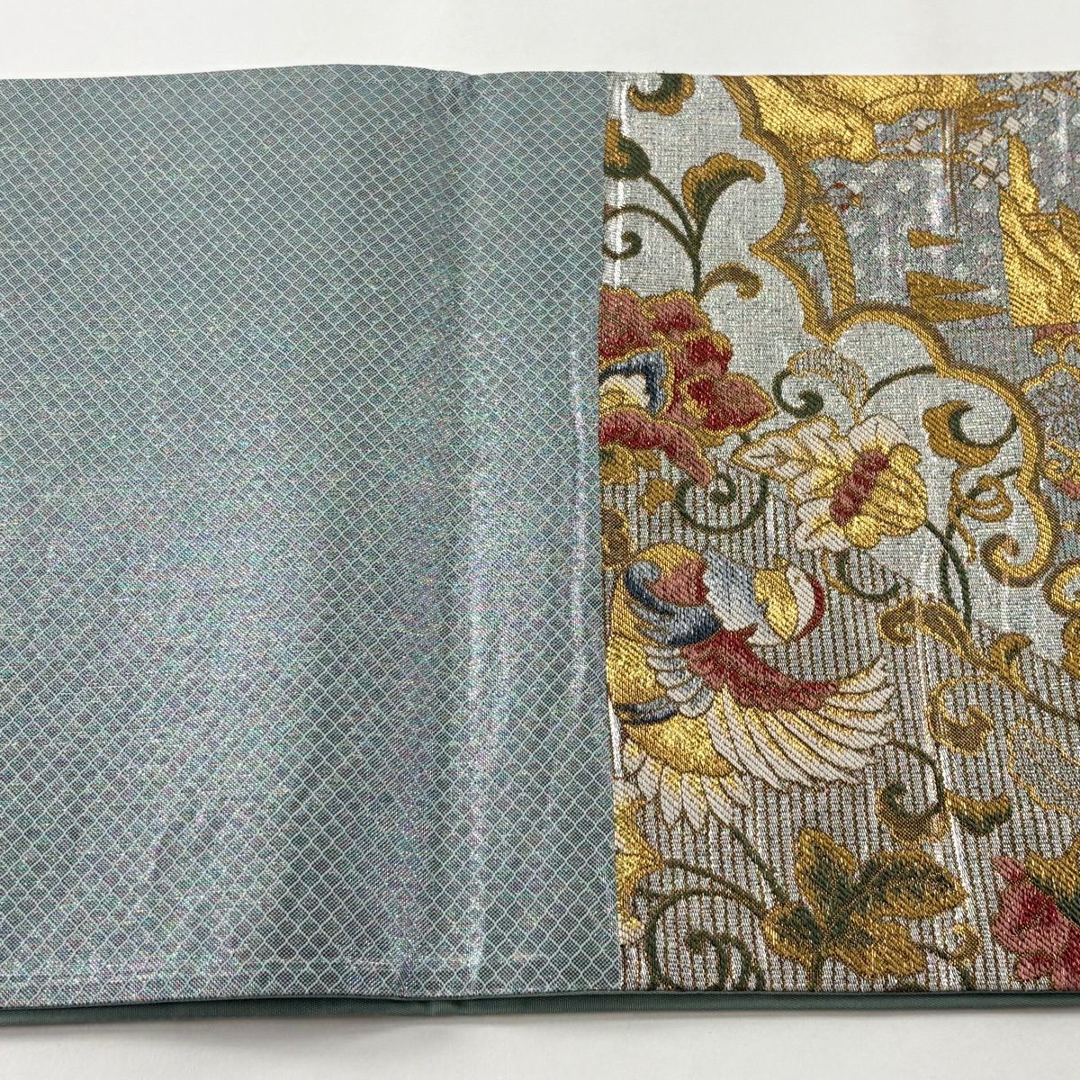【美品】 袋帶 秀品級 鳥 花唐草紋 金銀絲 金金箔 銀 六通 純蠶絲