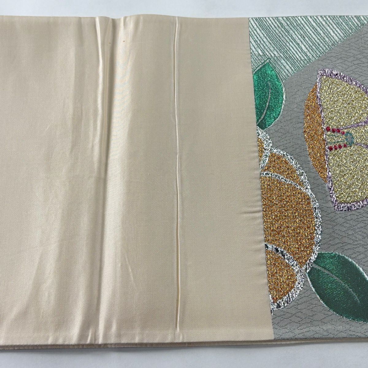 袋帶 秀品級 椿 金金箔 灰 深藍 六通 純蠶絲