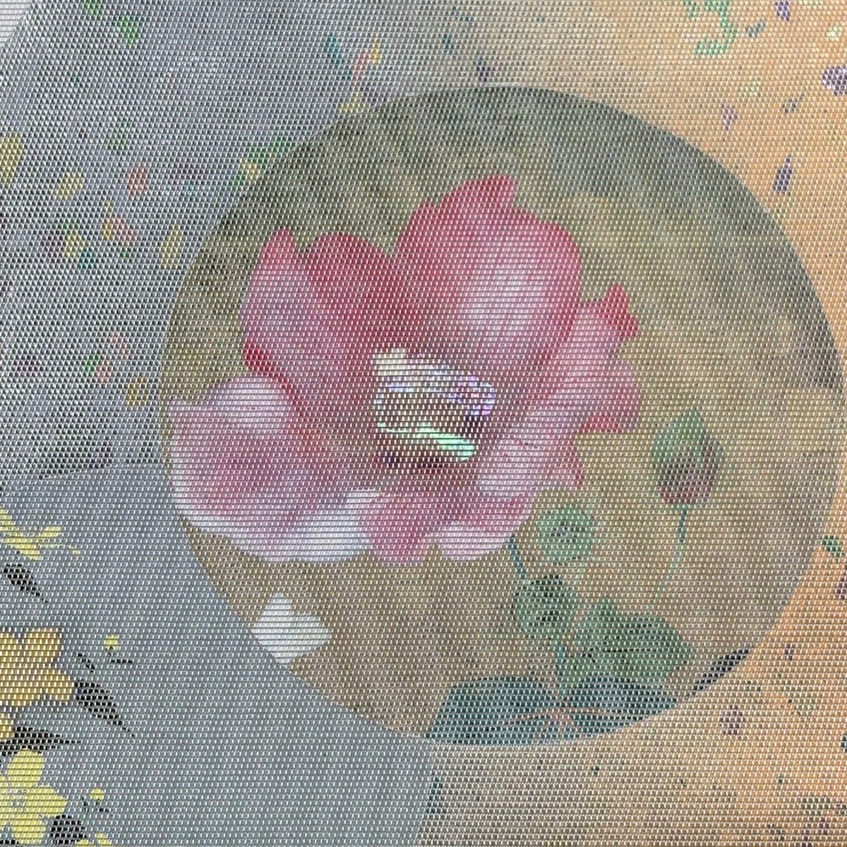 【美品】 名古屋帶 秀品級 圓紋 草花紋紋 螺鈿 金金箔 淺橙色 純蠶絲