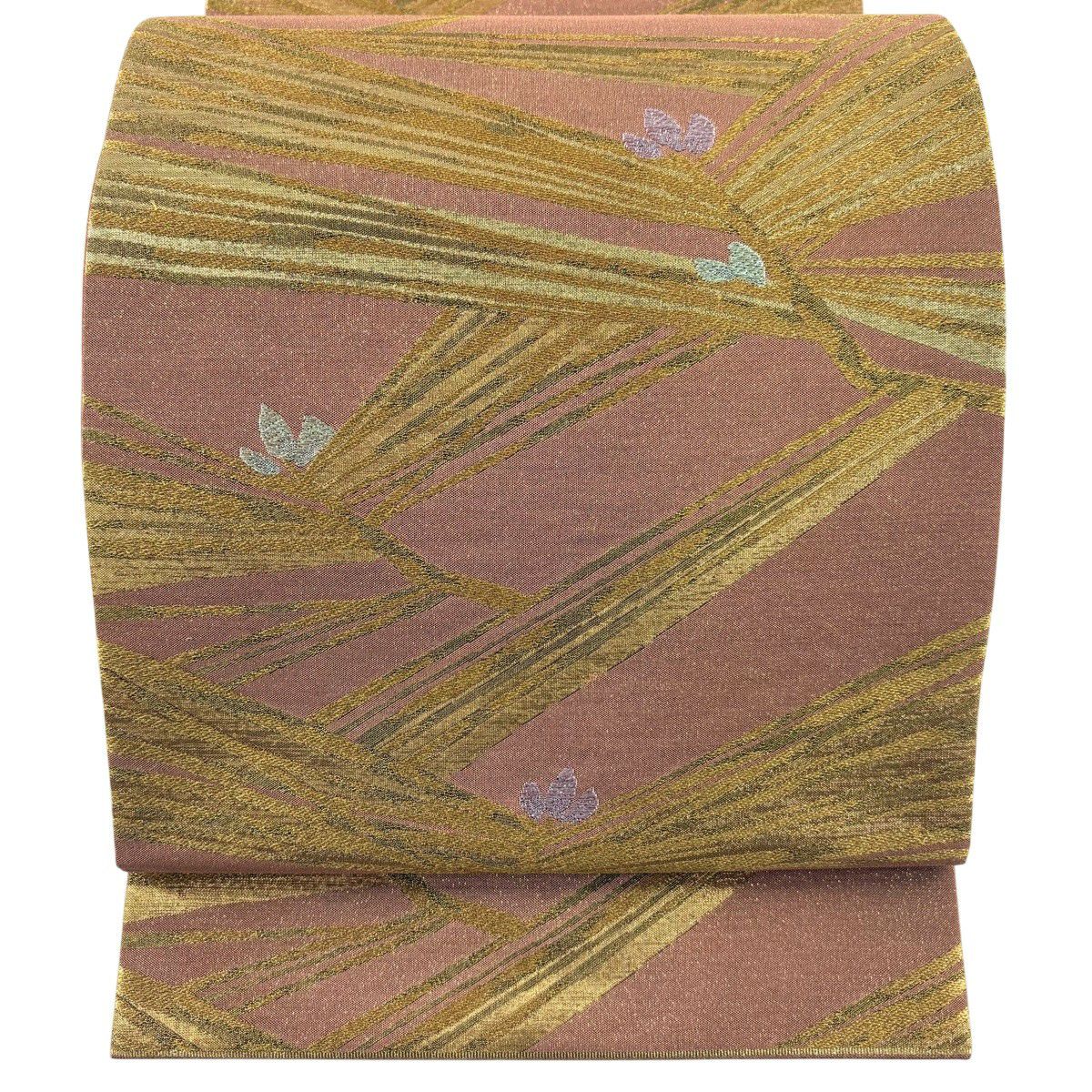 【美品】 袋帶 秀品級 若松樹 金絲 拉麵絲 鮭粉色 六通 純蠶絲