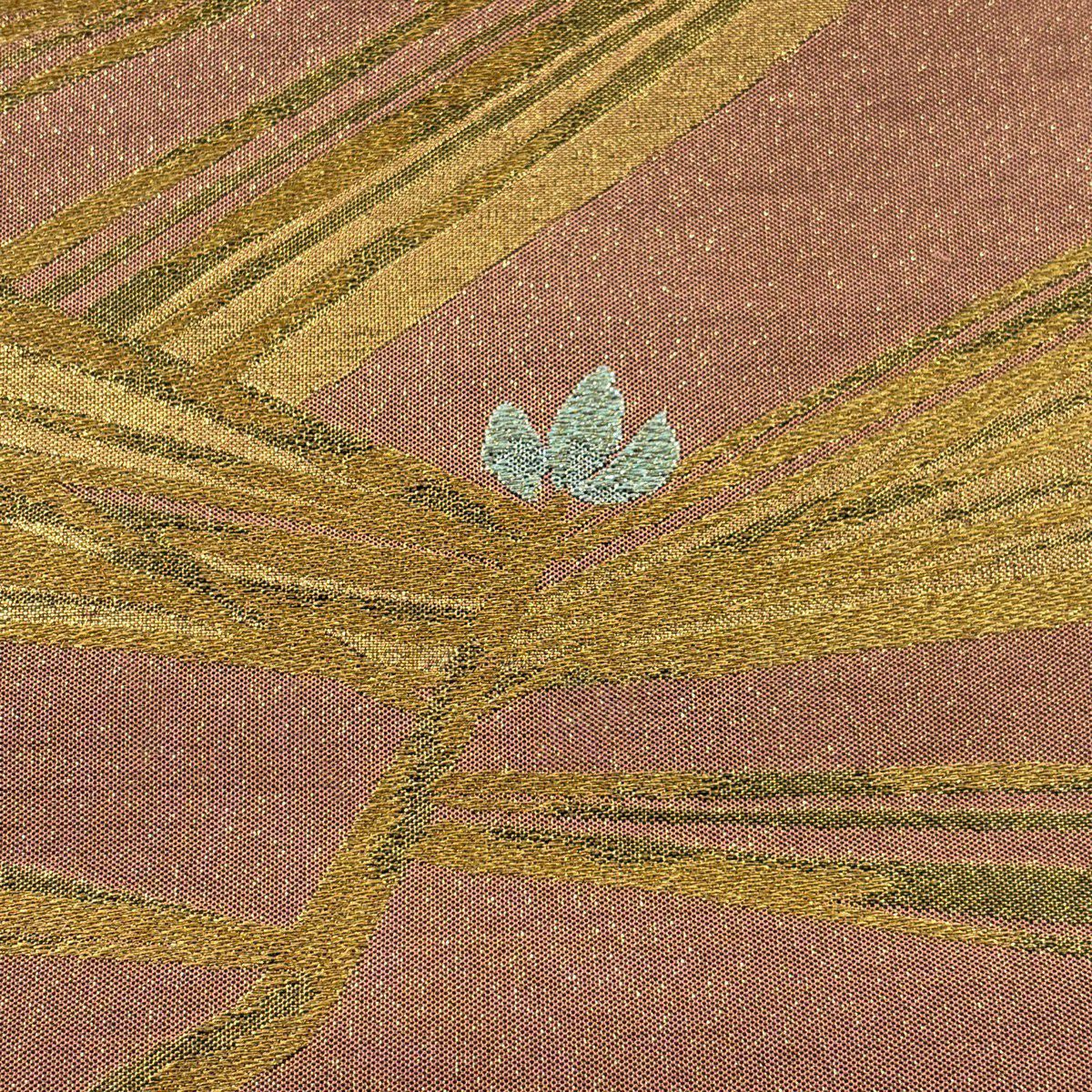 【美品】 袋帶 秀品級 若松樹 金絲 拉麵絲 鮭粉色 六通 純蠶絲