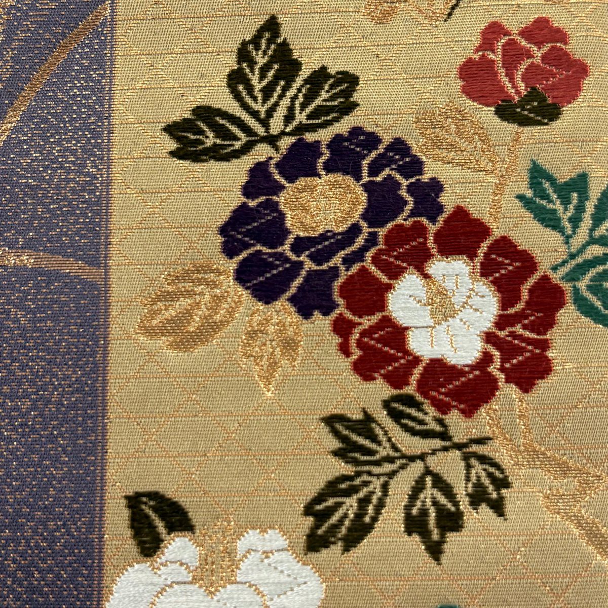 【美品】 袋帶 秀品級 秋草 唐織 金絲 黃土 深色 六通 純蠶絲