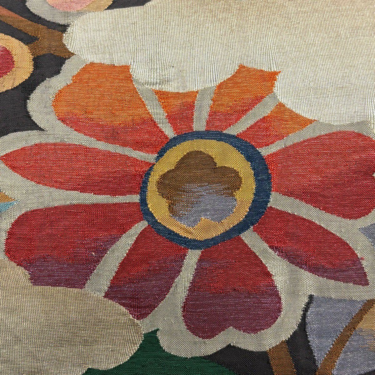 【美品】 袋帶 秀品級 草花紋紋 金金箔 灰色 お太鼓圖案 純蠶絲