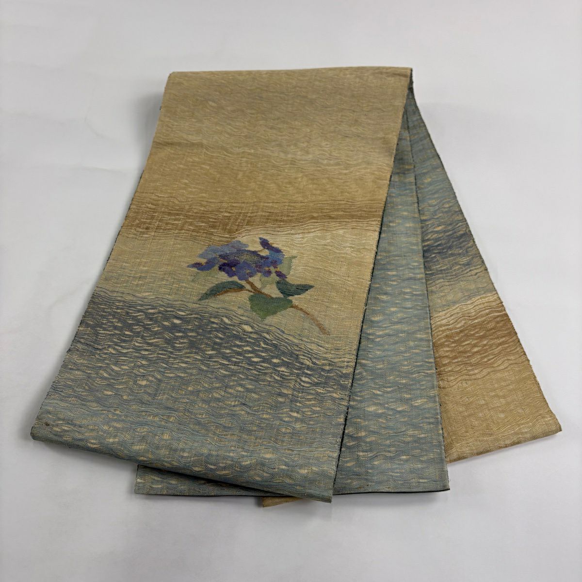 【美品】 袋帶 秀品級 枝花 金銀彩 薄綠 お太鼓圖案 純蠶絲