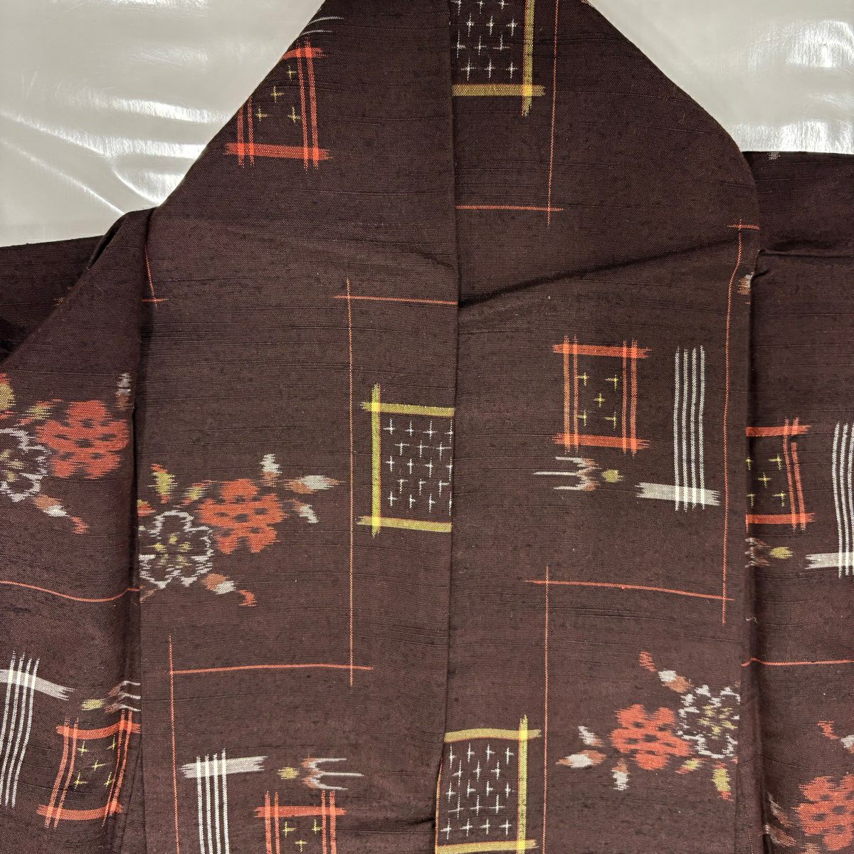 【美品】 紬織 身長159cm 袖長65.5cm M 雙層櫻花蝴蝶焦茶 純蠶絲 優品級