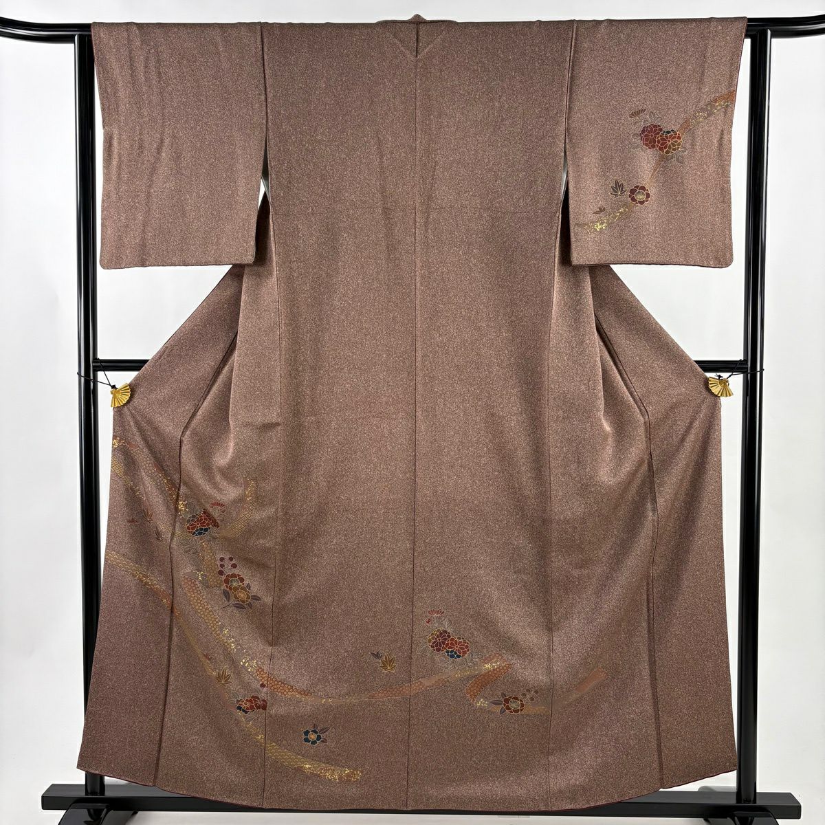 訪問服 身長158cm 袖長62.5cm S 雙層 蔓帶 菊花 金彩裝飾 小豆 純蠶絲 優品級