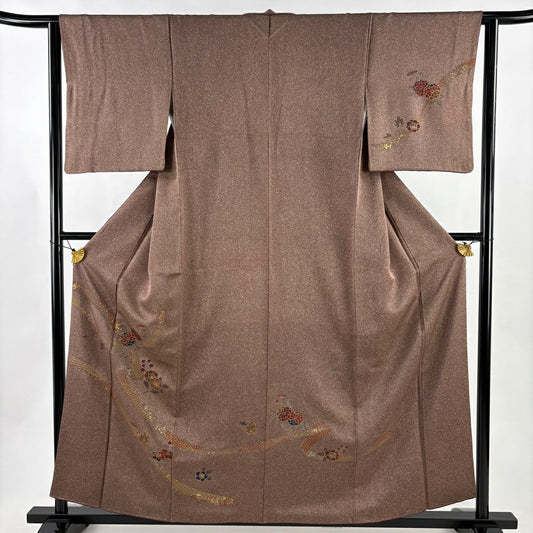 訪問服 身長158cm 袖長62.5cm S 雙層 蔓帶 菊花 金彩裝飾 小豆 純蠶絲 優品級