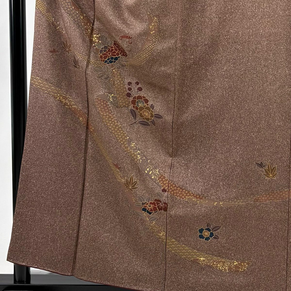 訪問服 身長158cm 袖長62.5cm S 雙層 蔓帶 菊花 金彩裝飾 小豆 純蠶絲 優品級