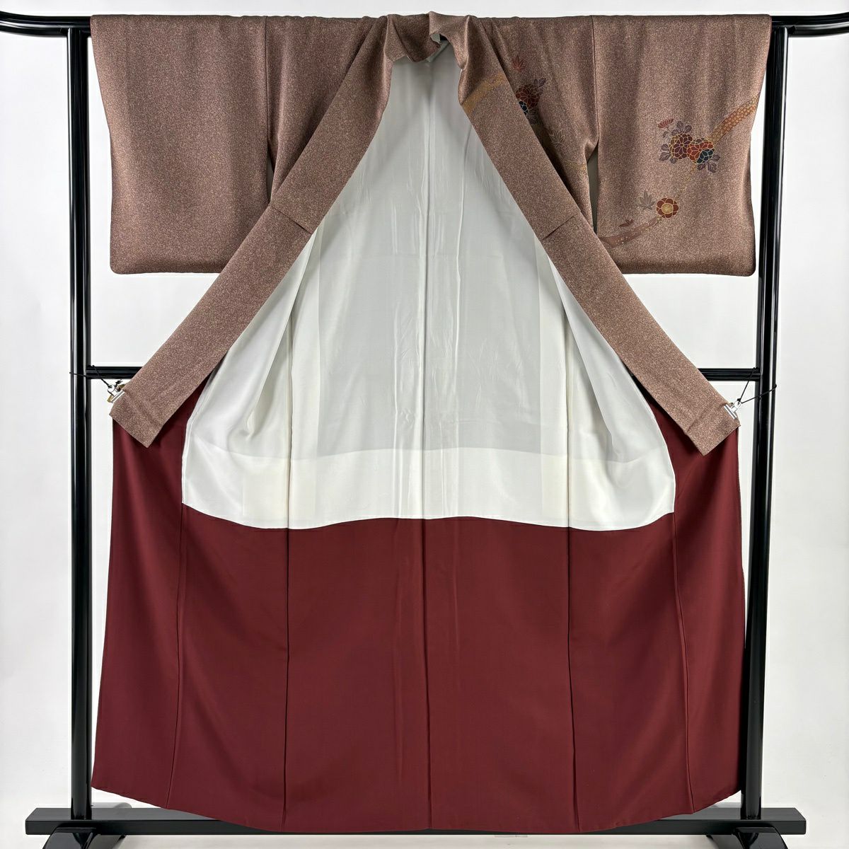 訪問服 身長158cm 袖長62.5cm S 雙層 蔓帶 菊花 金彩裝飾 小豆 純蠶絲 優品級