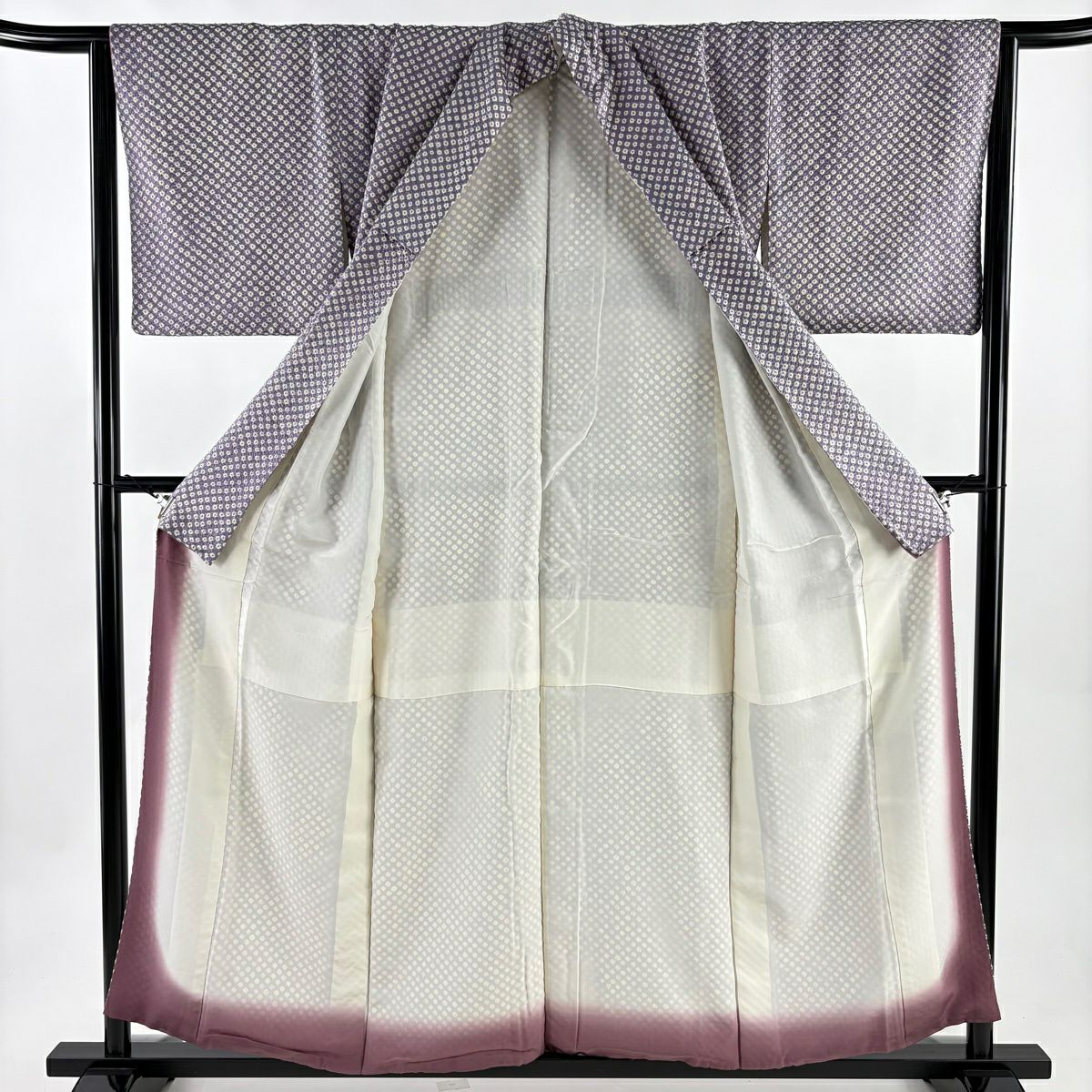 小紋 身長155.5cm 袖長64cm M 雙層 總絞染 紫 純蠶絲 優品級