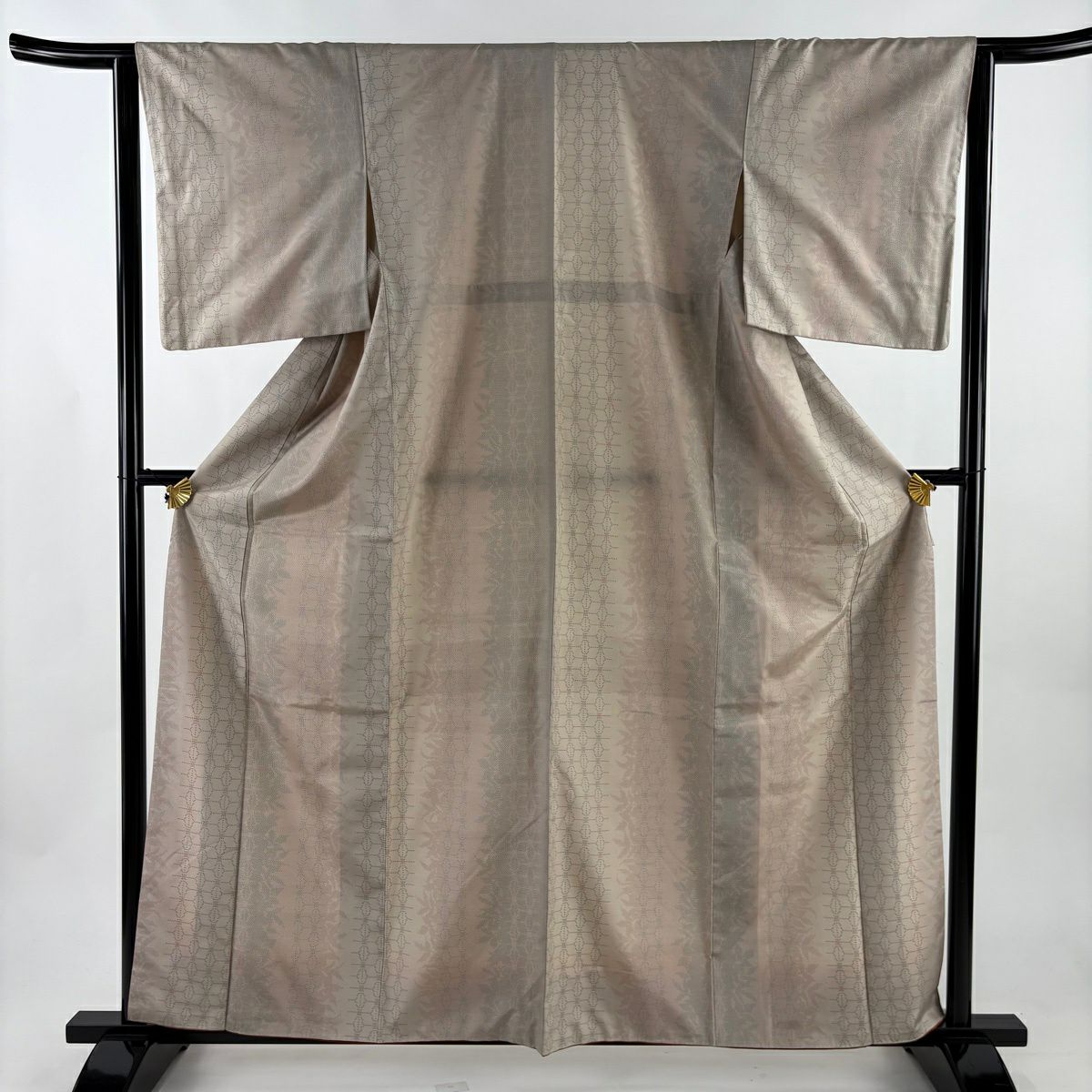 【美品】 紬織 身長160.5cm 袖長63cm S 雙層 葉柄 幾何圖案 灰茶 純蠶絲 優品級
