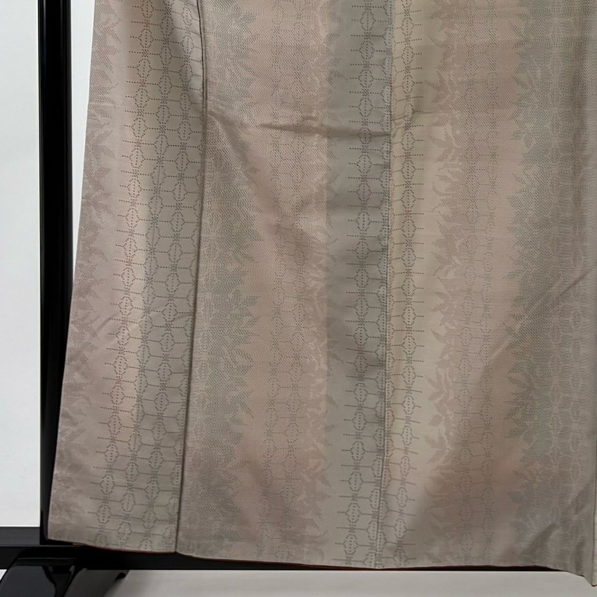 【美品】 紬織 身長160.5cm 袖長63cm S 雙層 葉柄 幾何圖案 灰茶 純蠶絲 優品級