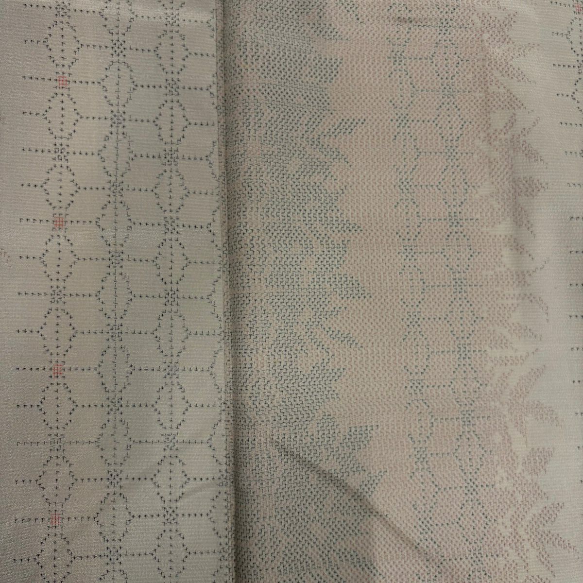【美品】 紬織 身長160.5cm 袖長63cm S 雙層 葉柄 幾何圖案 灰茶 純蠶絲 優品級