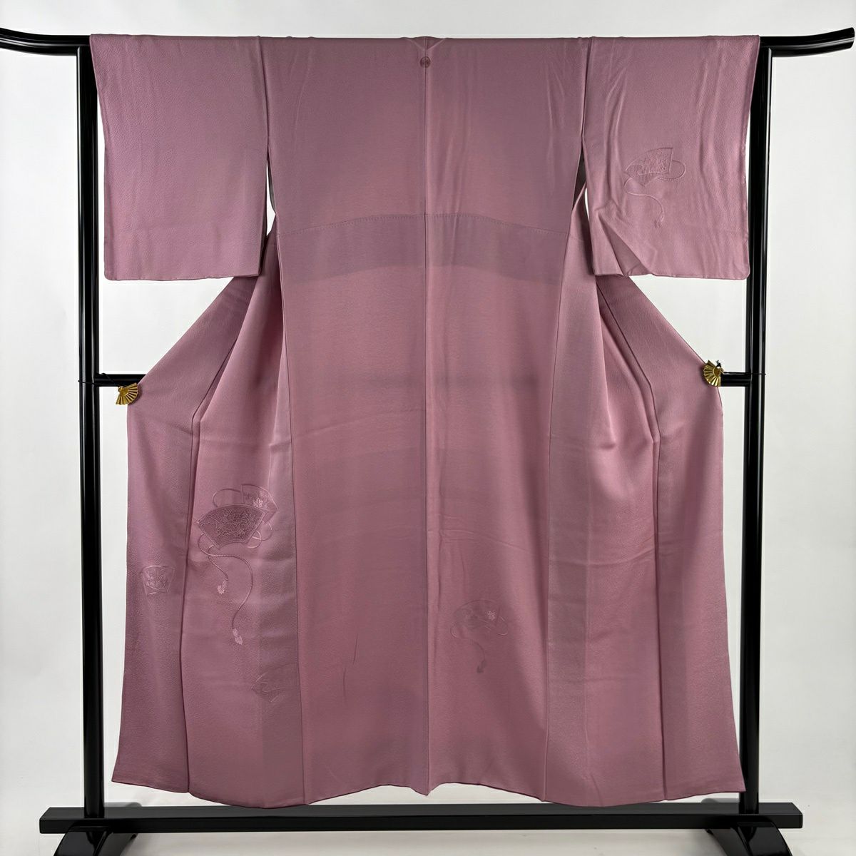付下 身長152.5cm 袖長64cm M 雙層 扇子面 牡丹 刺繡 粉紅 純蠶絲 優品級 一個紋