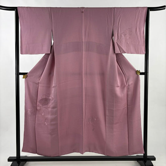 付下 身長152.5cm 袖長64cm M 雙層 扇子面 牡丹 刺繡 粉紅 純蠶絲 優品級 一個紋