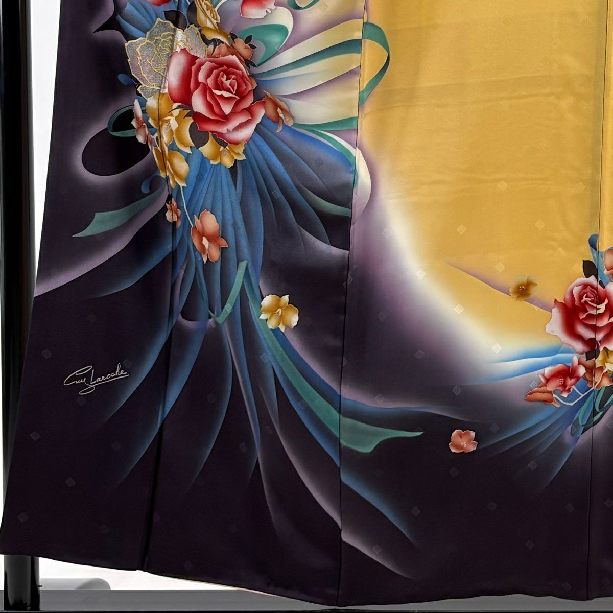 訪問服 身長155.5cm 袖長64cm M 雙層 花束 玫瑰 黃土色 純蠶絲 優品級