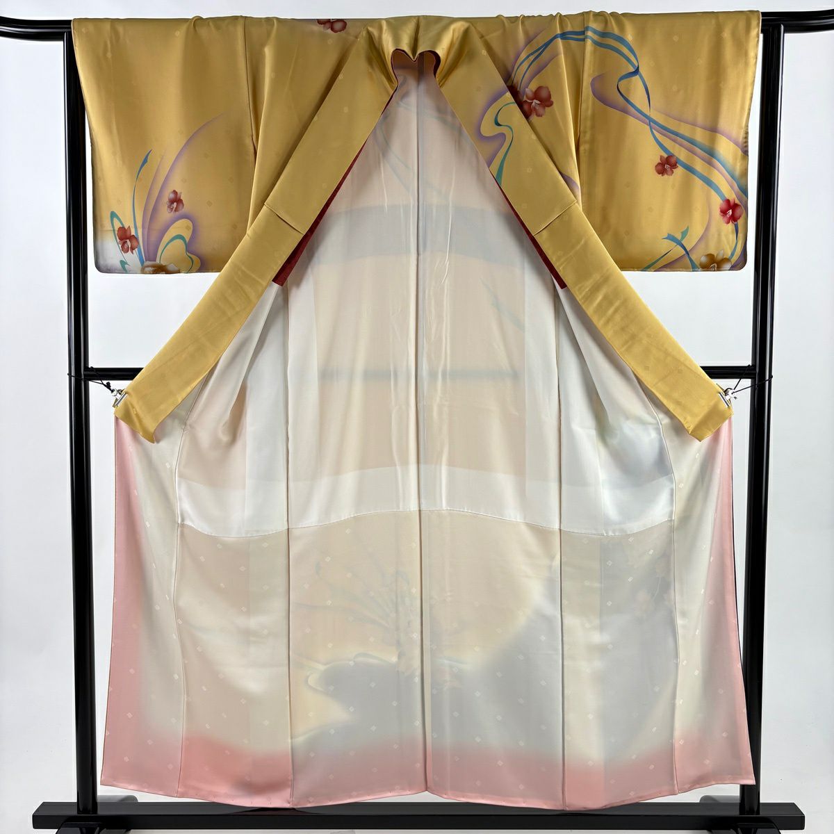 訪問服 身長155.5cm 袖長64cm M 雙層 花束 玫瑰 黃土色 純蠶絲 優品級