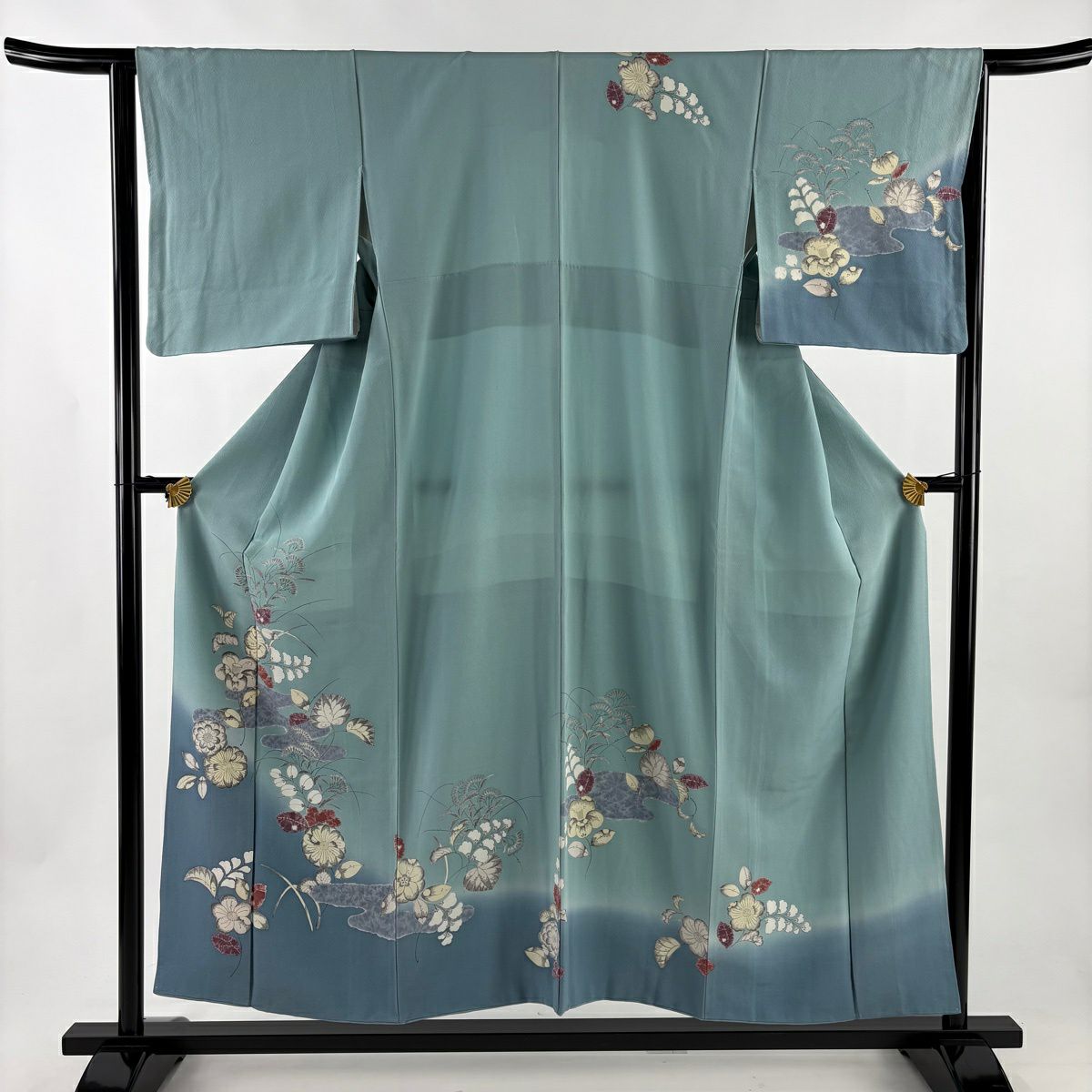 訪問服 身長153cm 袖長63cm S 雙層 辻花染圖案 霞 漸層 水藍色 純蠶絲 優品級